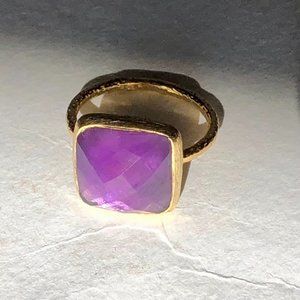 NWB Faceted Amethyst in 18K Gold Vermeil Size 6